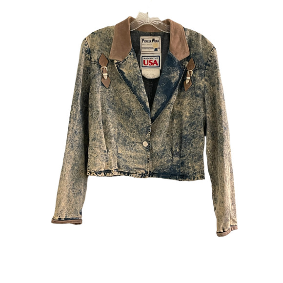 Pioneer Wear Jackets & Blazers - Rare Vintage Pioneer Wear Acid Wash Short Denim Jacket Western Leather Size 8